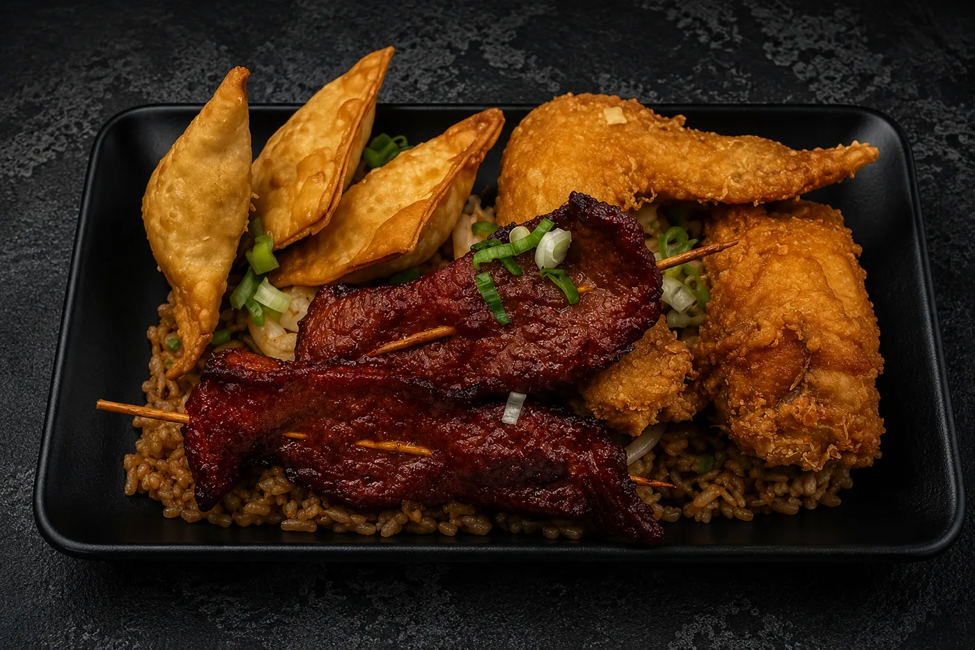Beef Teriyaki, Crab Rangoon & Chicken Wing