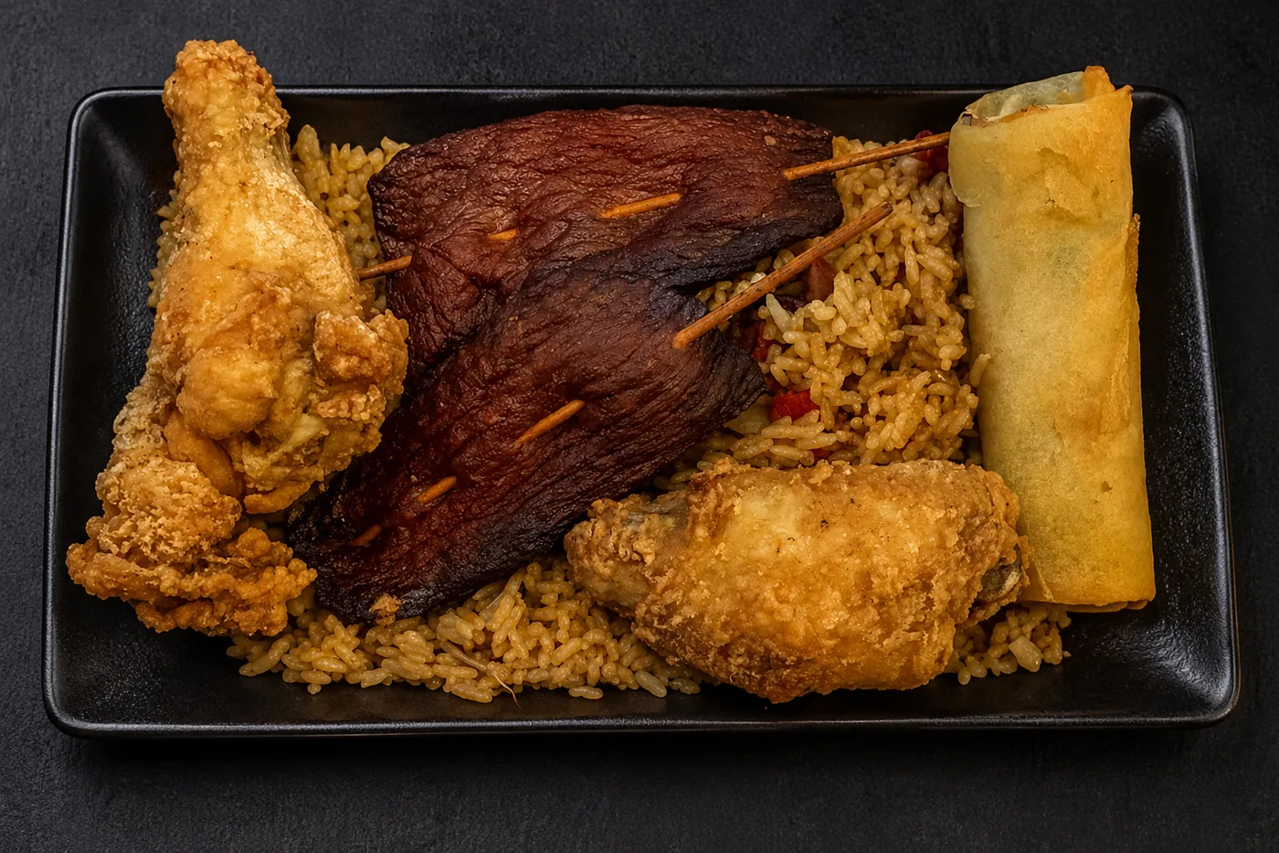 Spring Roll, Beef Teriyaki & Chicken Wing